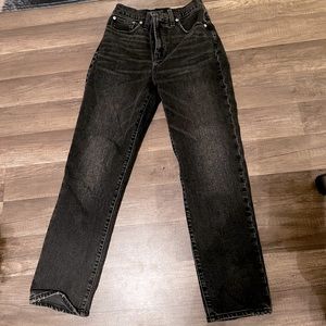 Madewell Jeans, dark gray, pleated seams to show shape.